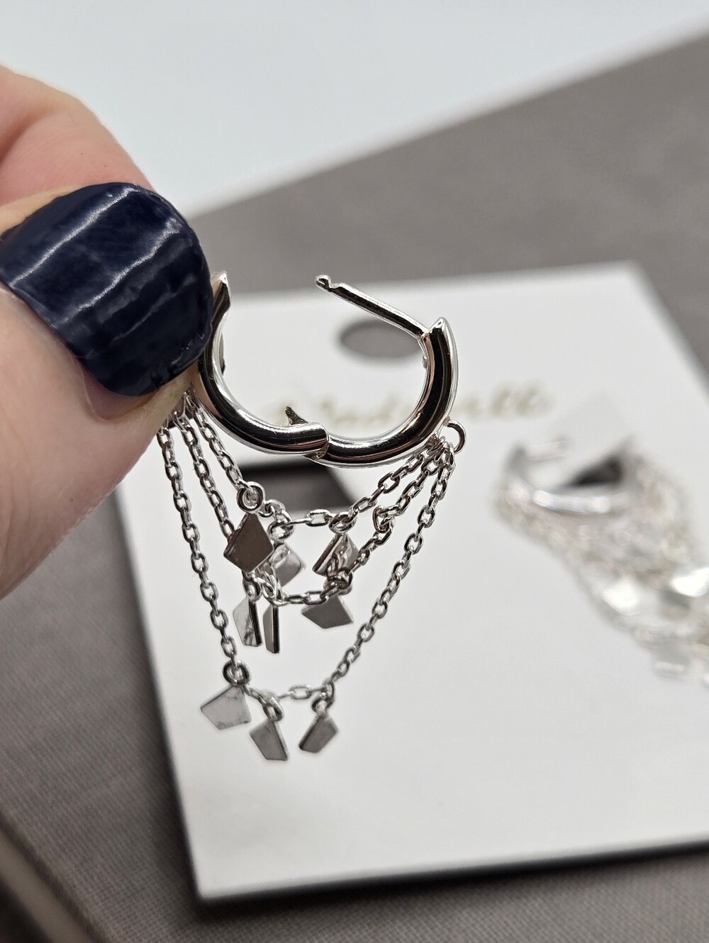 Madewell Silver Stacked Chain Huggie Hoops Earrings Industrial $58 Industrial - Picture 2 of 5